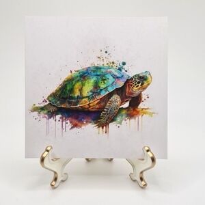4x4 Painted Turtle Watercolor Oil Painting Wildlife Photography Print‎